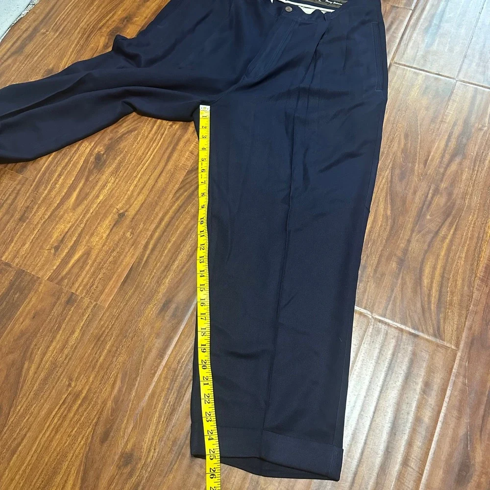 Tommy Bahama Mens 34 Navy Blue 100% Silk Pleated Cuffed Dress Pants Trousers